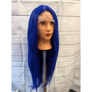 Blue straight synthetic lace front wig